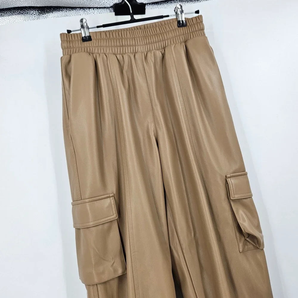Alo Yoga Faux Leather Power Hour Jogger Pants Camel Tan High Waist Tapered Leg S